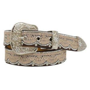 Angel Ranch Girls 1 1/4" Tan Lace with Clear Crystals Belt Size XL